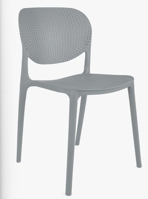 Grey perforated molded plastic cafe chair
