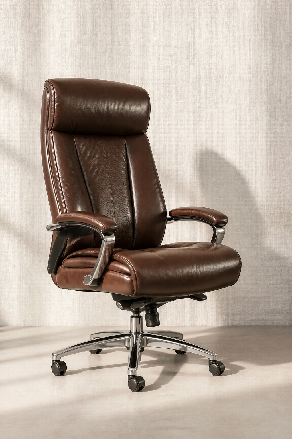 Brown leather high-back executive chair
