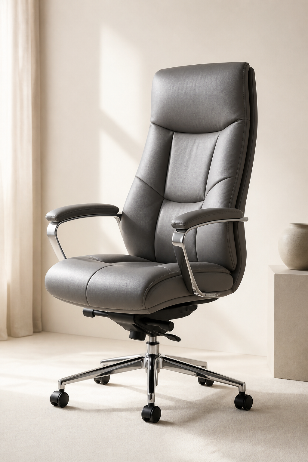 Grey leather high-back executive chair