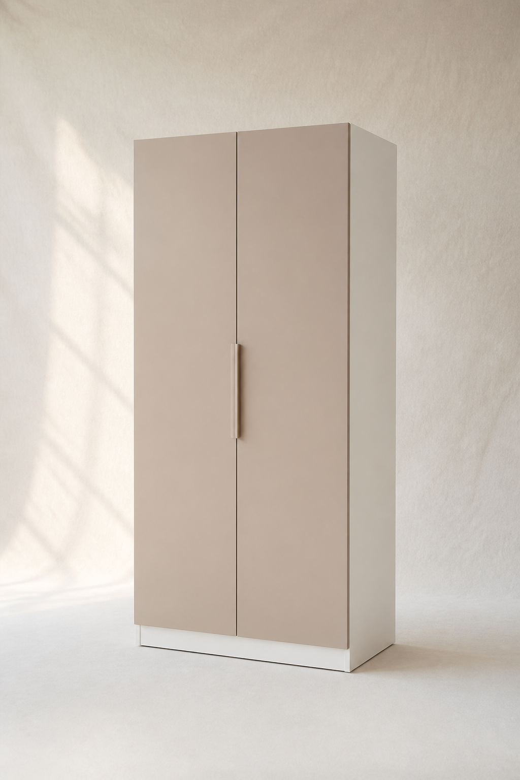Beige and white two-door wardrobe