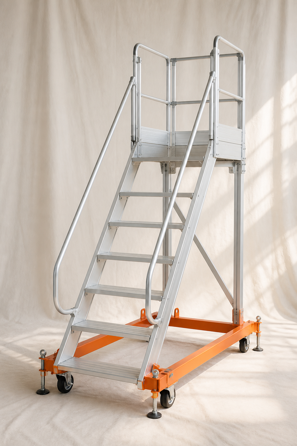 Aluminium mobile platform warehouse ladder