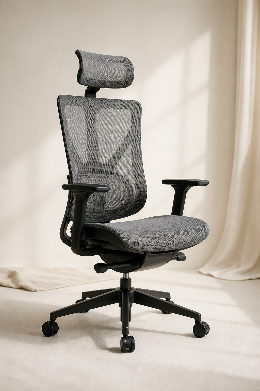 High-back mesh chair with adjustable headrest