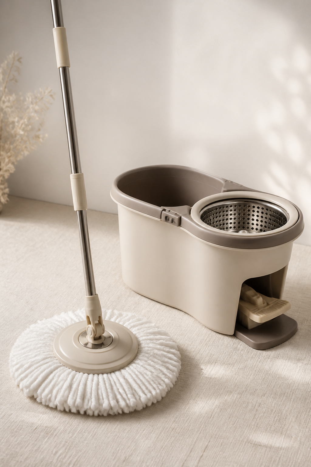 Spin mop with pedal bucket