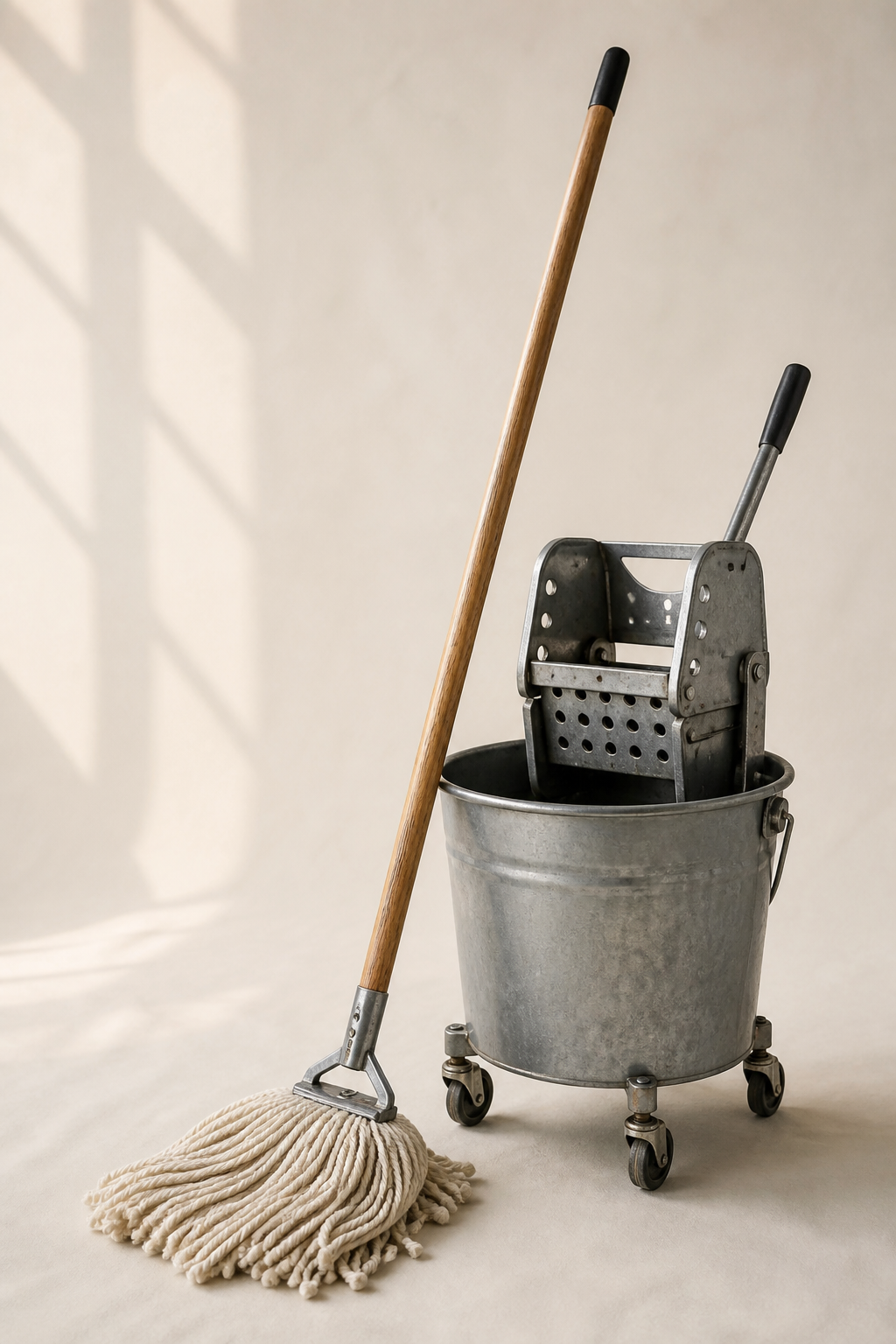 Cotton string mop with wringer bucket