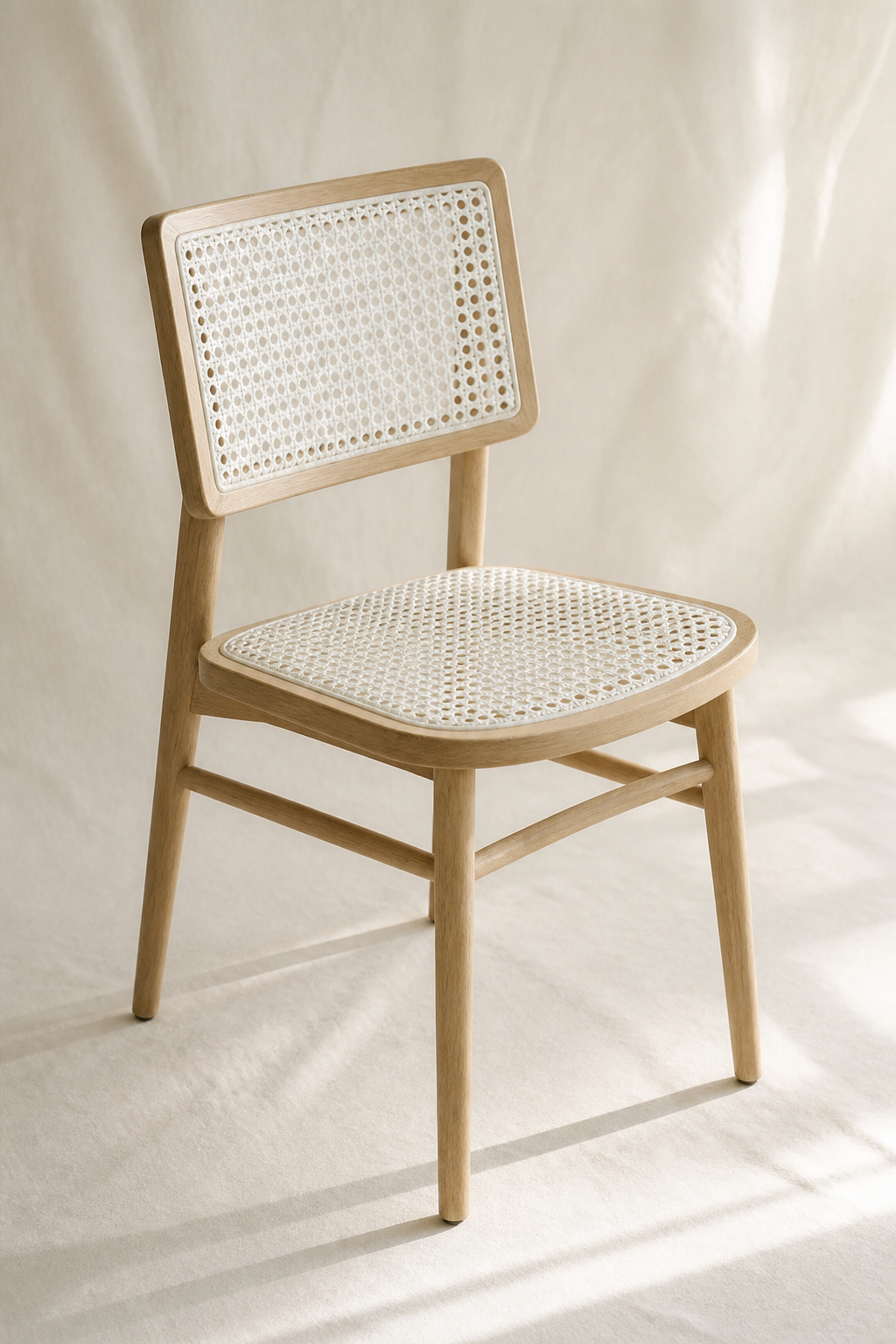 White woven rattan cane chair